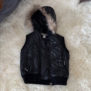 Black Quilted Vest with Faux Fur Hood